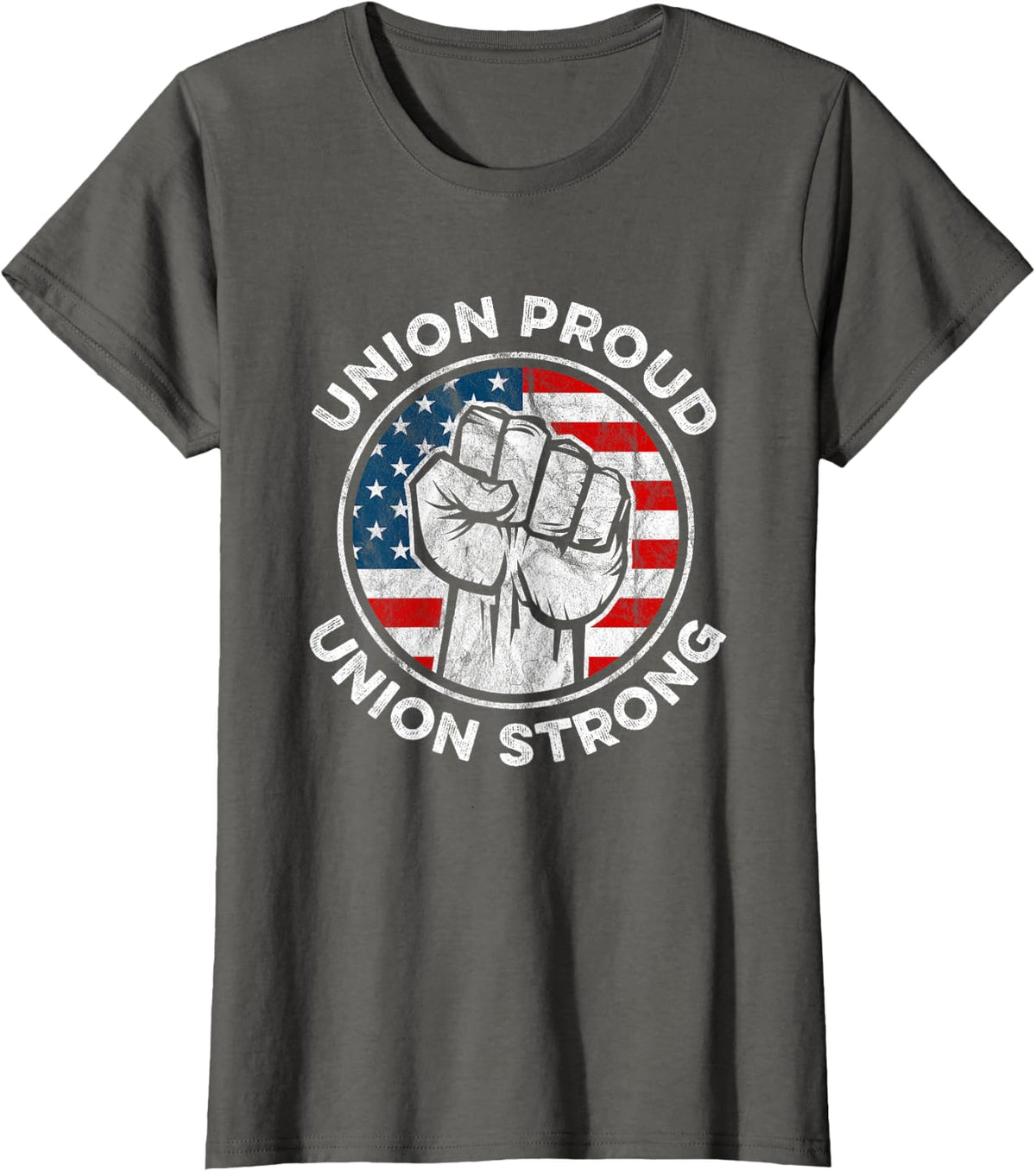 Union Proud Union Strong American Flag T-Shirt - USA Flag Shirt for Union Workers Tees - Asphalt Grey