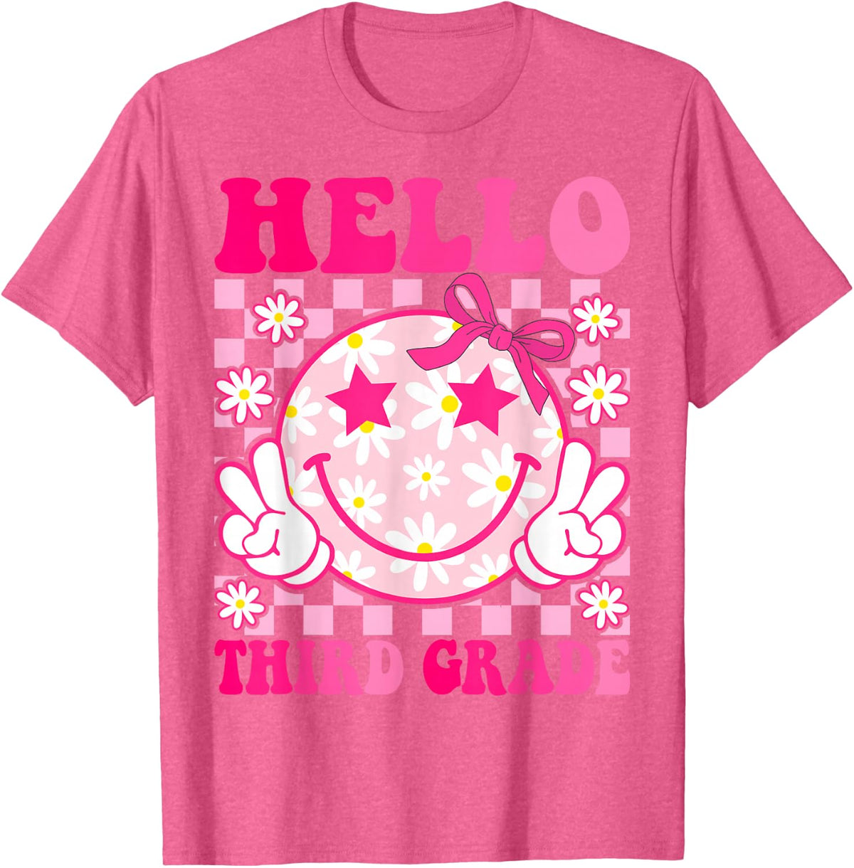 Hello Third Grade Coquette Bow Back to School 3rd Grade Girl T-Shirt - Pink Heather