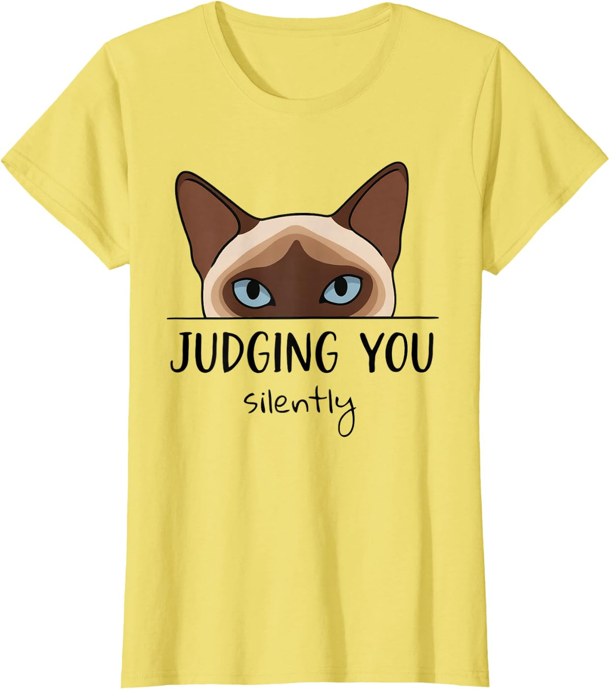 Judging You Silently Funny Siamese Cat Peeking Sarcastic Cat T-Shirt - Lemon Yellow