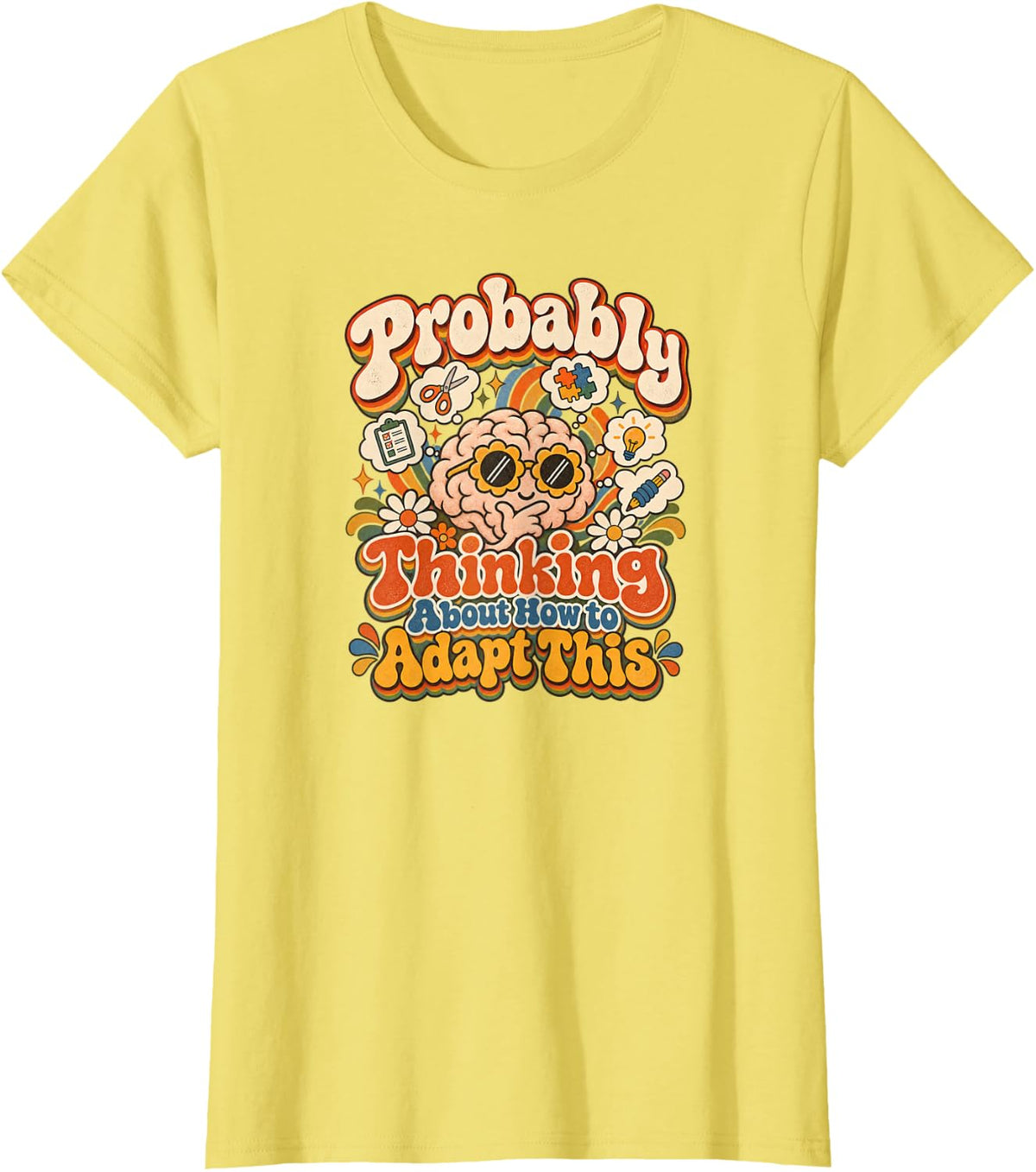 Occupational Therapy Brain Adapt Thinking Retro T-Shirt - Lemon Yellow
