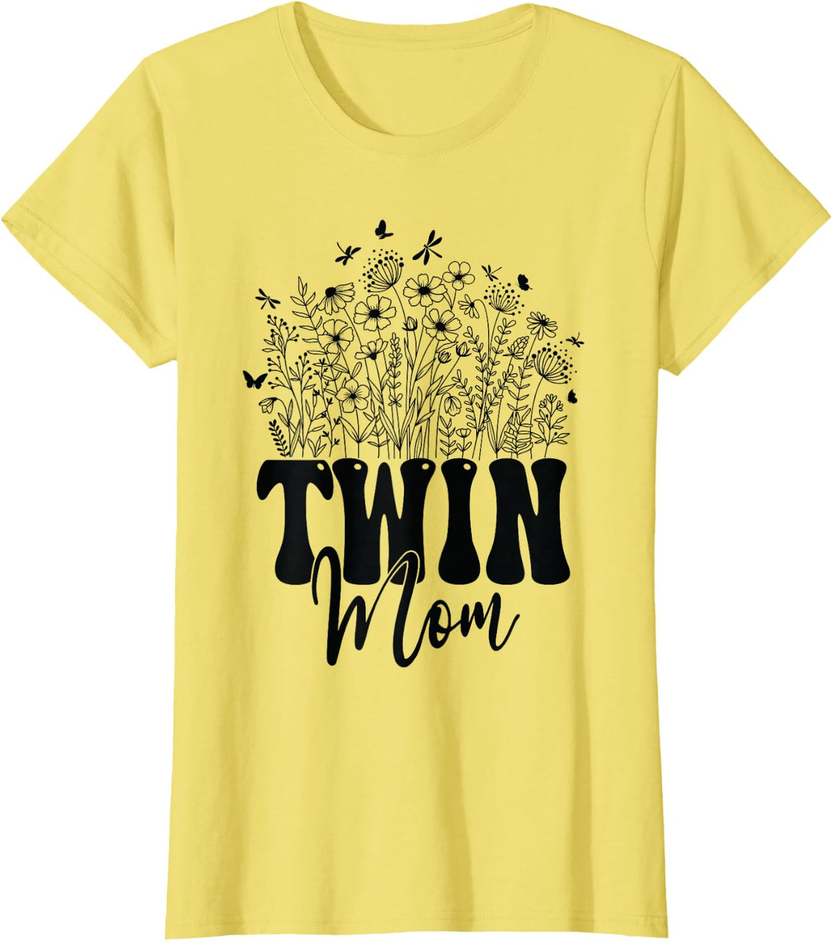 Floral Twin Mom Tee Wildflower Graphic T-Shirt - Lemon Yellow