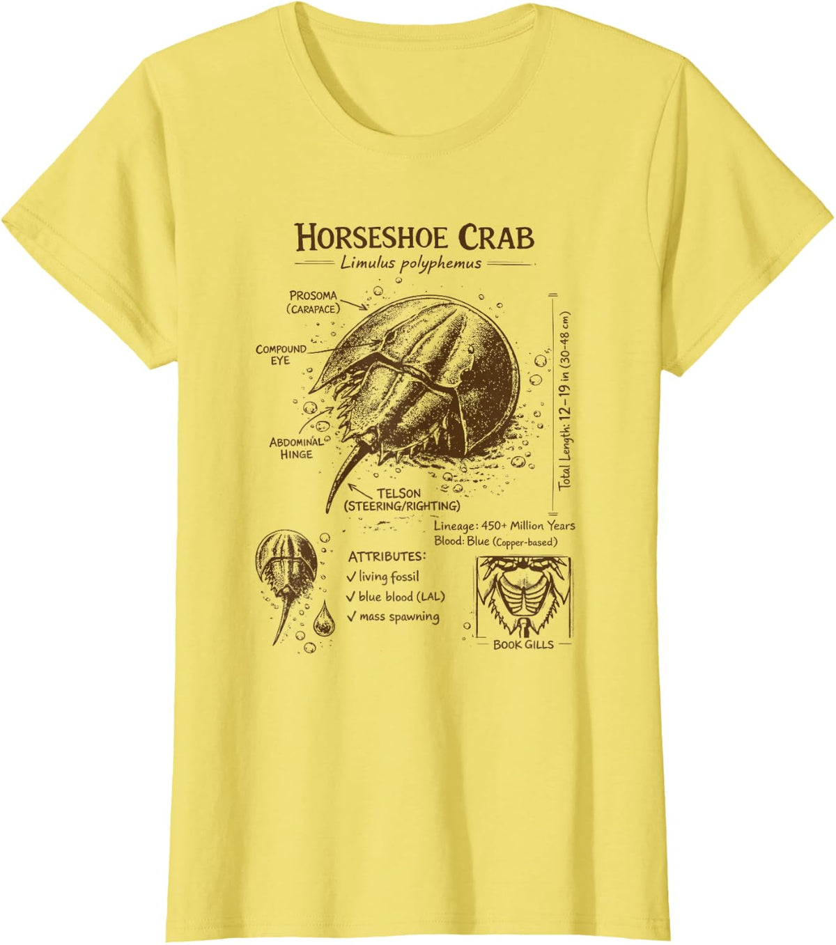 Horseshoe Crab Lover Anatomy Biologist Sea Ocean Animal T-Shirt - Lemon Yellow
