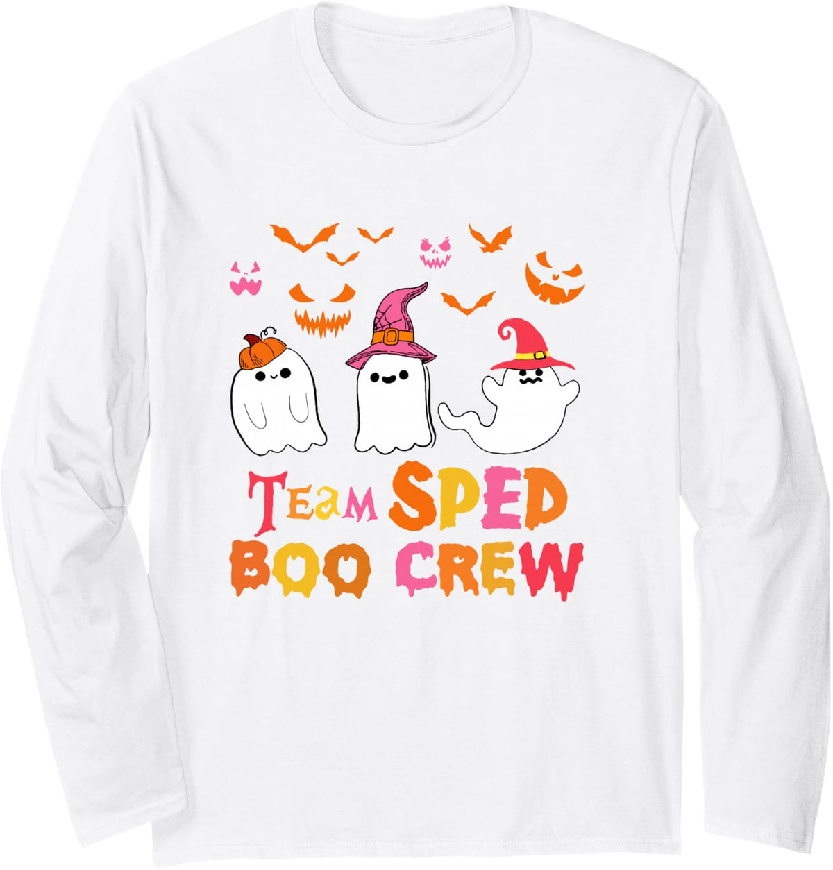 SPED Boo Halloween Ghosts Teacher Cute Long Sleeve T-Shirt - Adult Unisex White