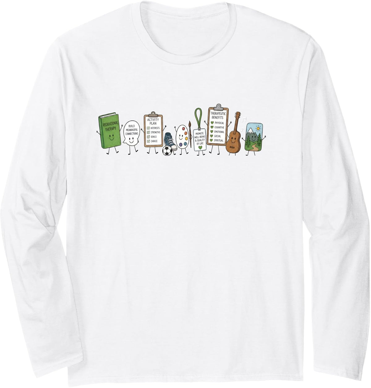 Cute Recreational Therapy Doodle RT Therapeutic Recreation Long Sleeve T-Shirt - Adult Unisex White