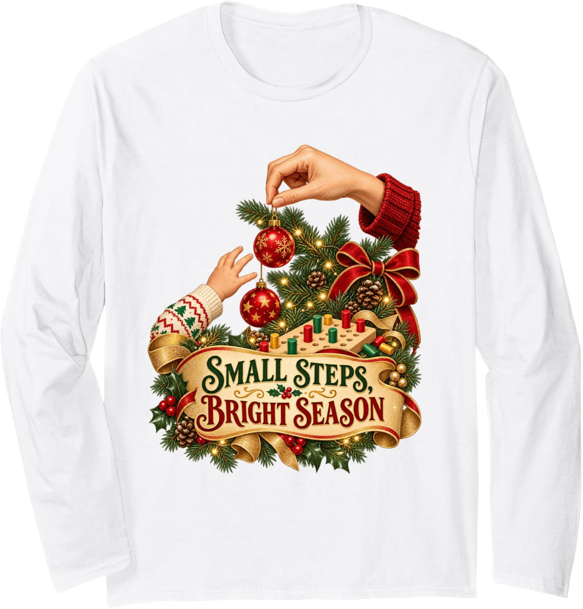 Small Steps Bright Season Christmas Occupational Therapy Long Sleeve T-Shirt - Adult Unisex White