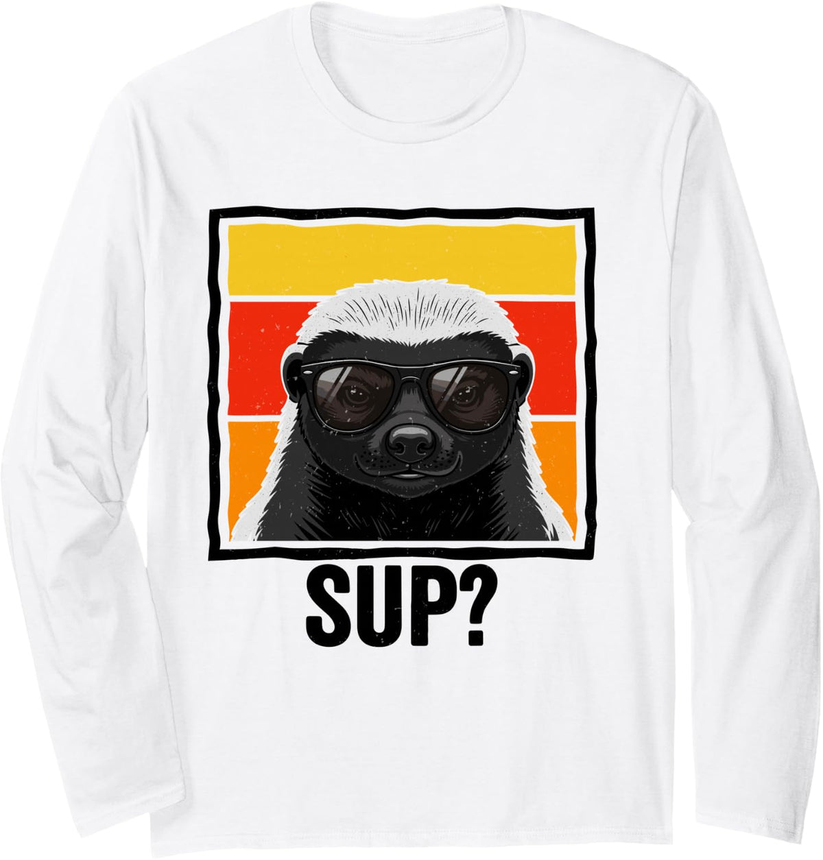 Honey Badger Sunglasses Animal Long Sleeve T-Shirt - Adult Unisex White