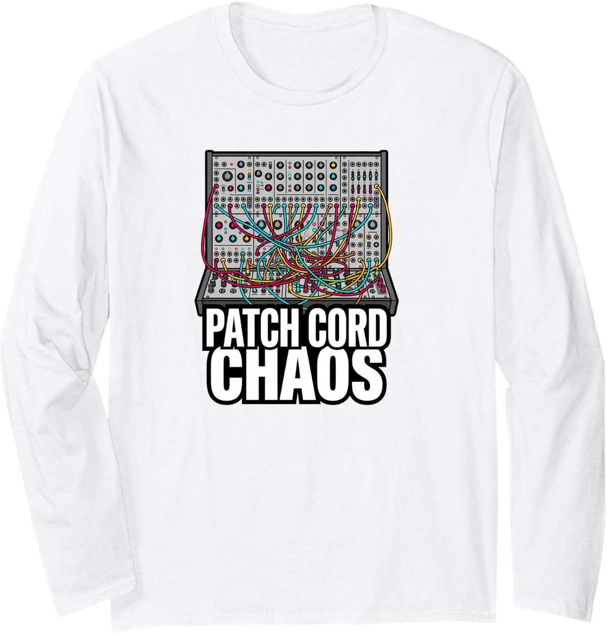 Modular Synthesizer Patch Cord Chaos Eurorack Synth Long Sleeve T-Shirt - Adult Unisex White