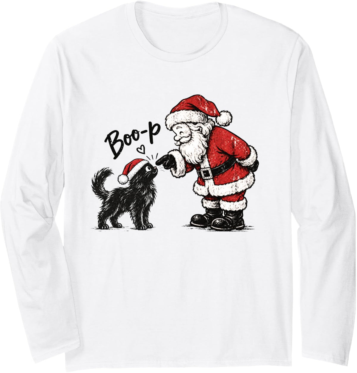 Christmas Boo-p Santa Hand Boop Black Cat Christmas Cat Mom Long Sleeve T-Shirt - Adult Unisex White