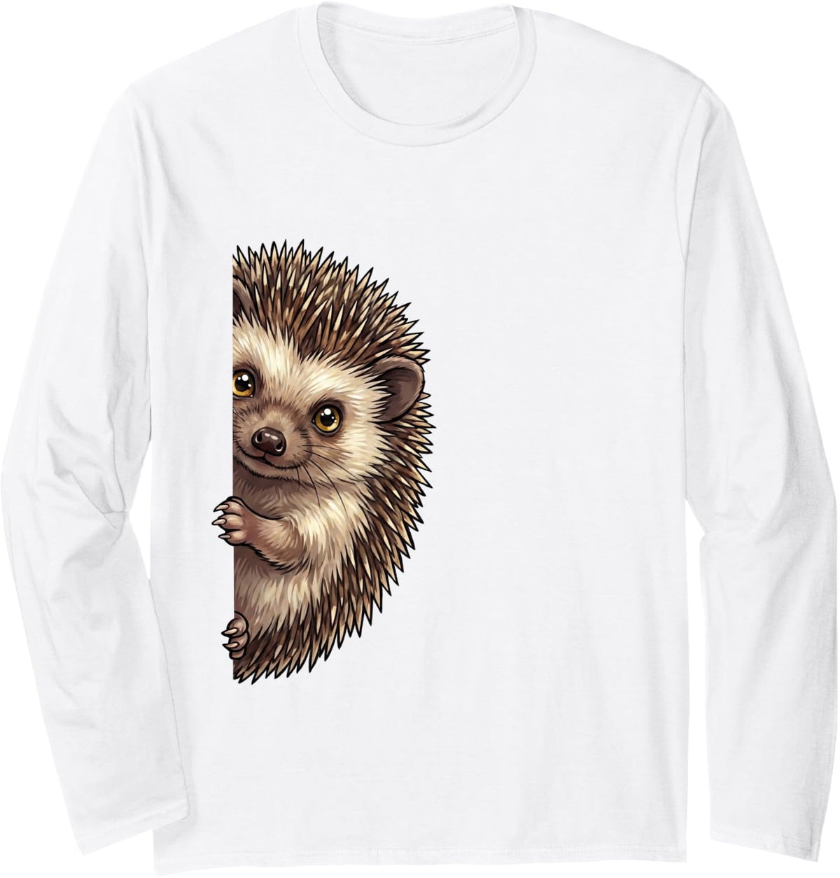 Funny Hedgehog Peeking from Side Wildlife Animal Long Sleeve T-Shirt - Adult Unisex White