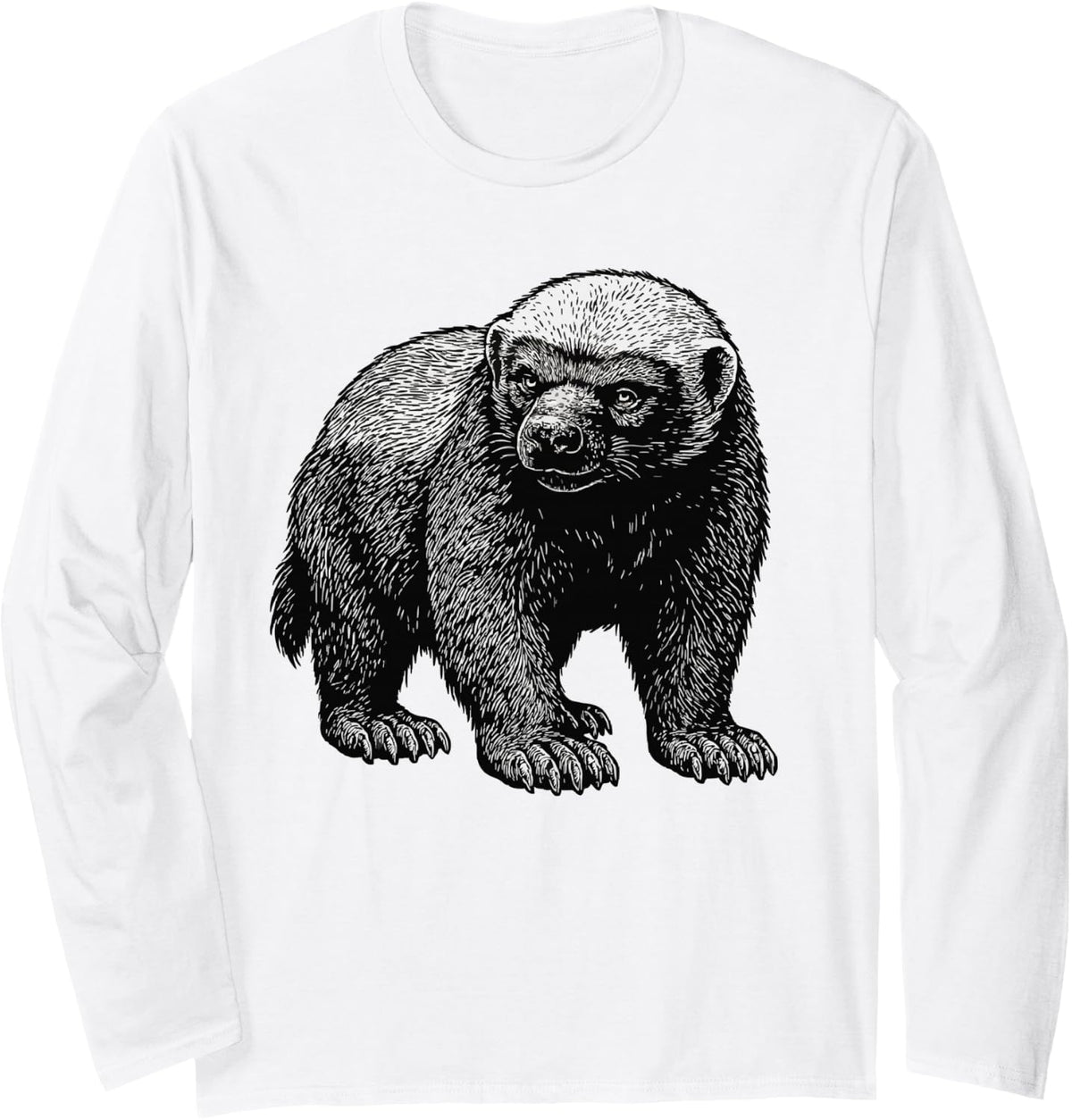 Vintage Honey Badger Drawing Art Design Long Sleeve T-Shirt - Adult Unisex White