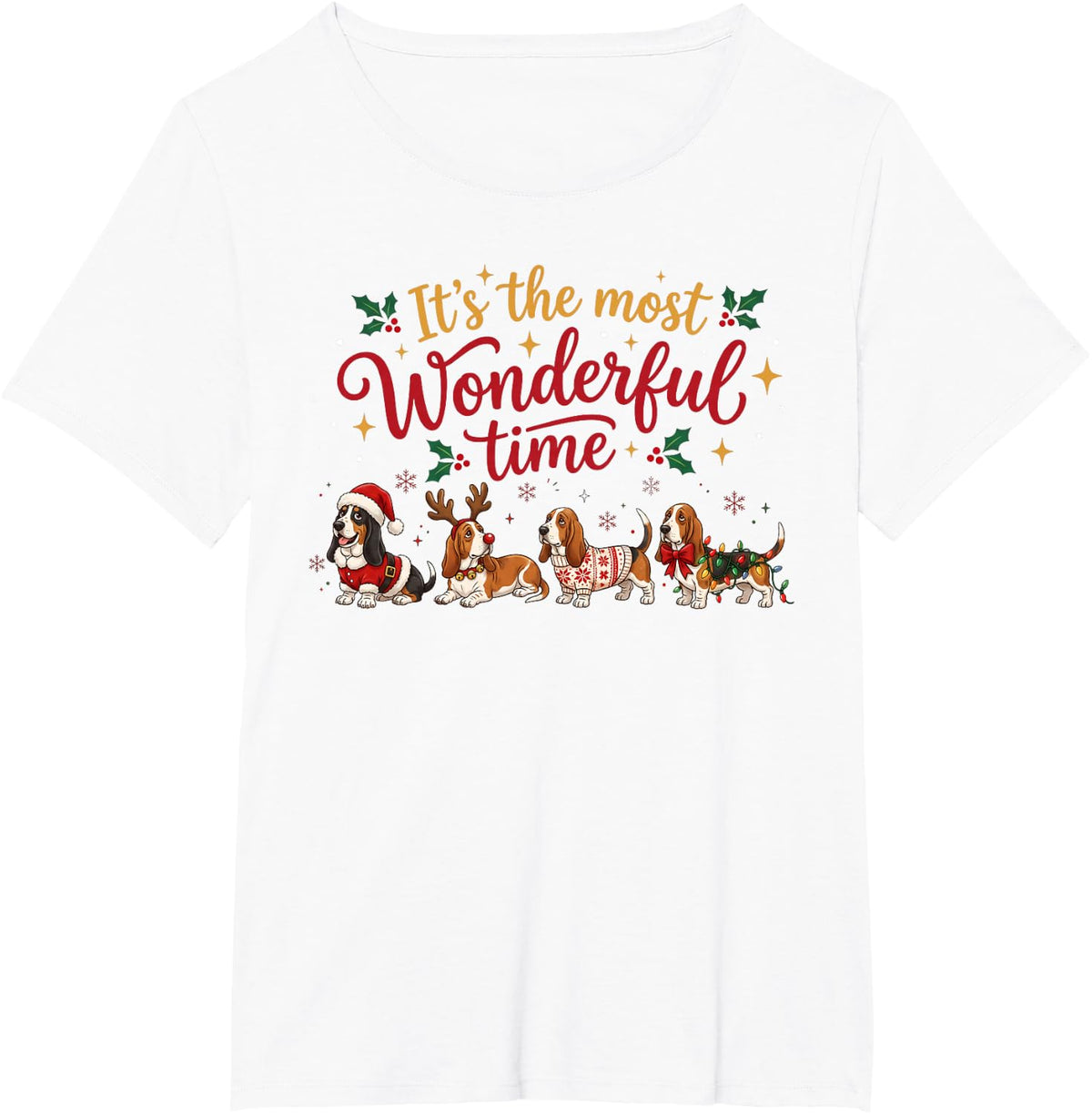 Funny Basset Hound Christmas Dog Lovers Holiday T-Shirt - White