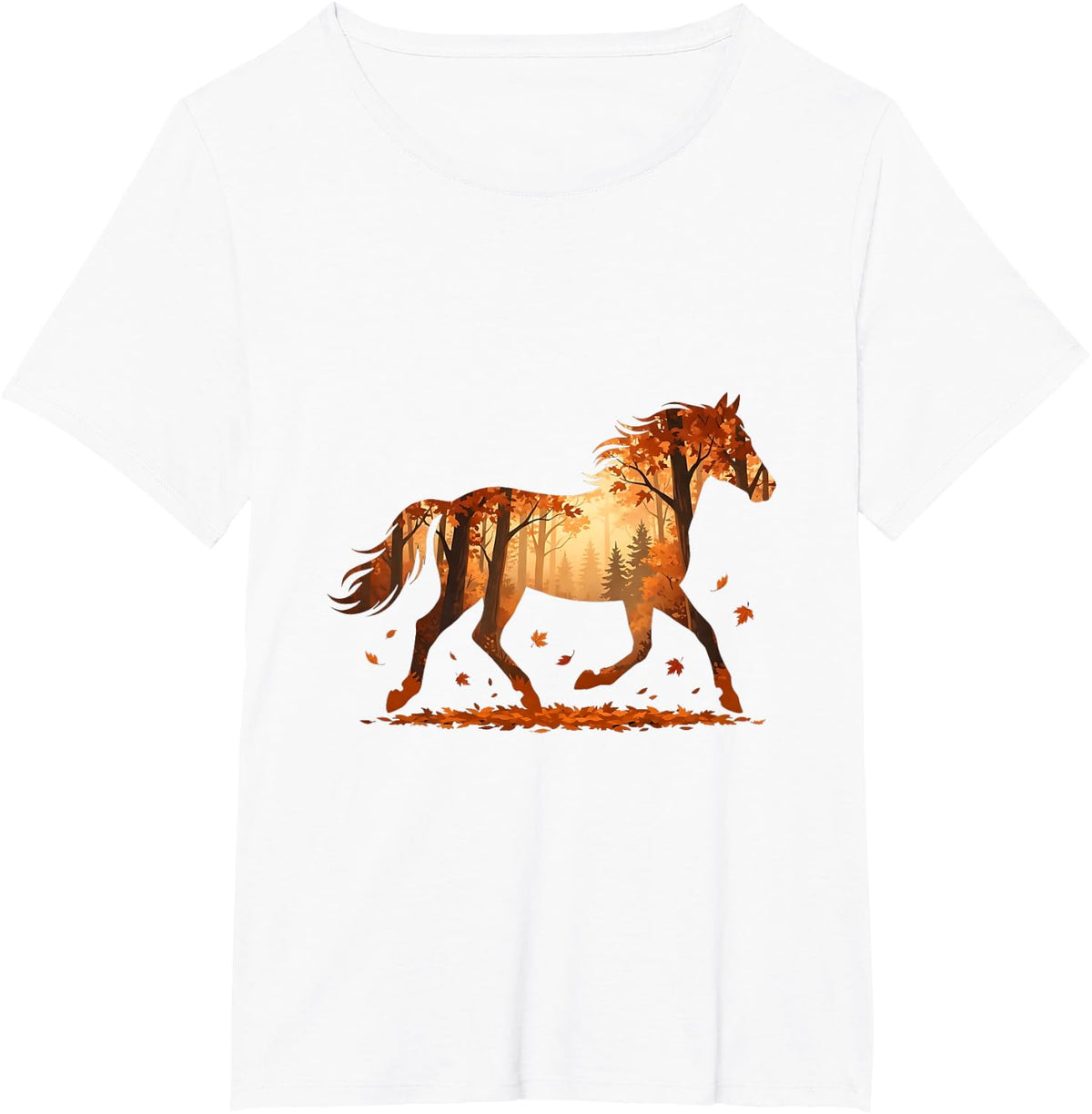 Autumn Horse Silhouette Sunset Woodland Forest T-Shirt - White