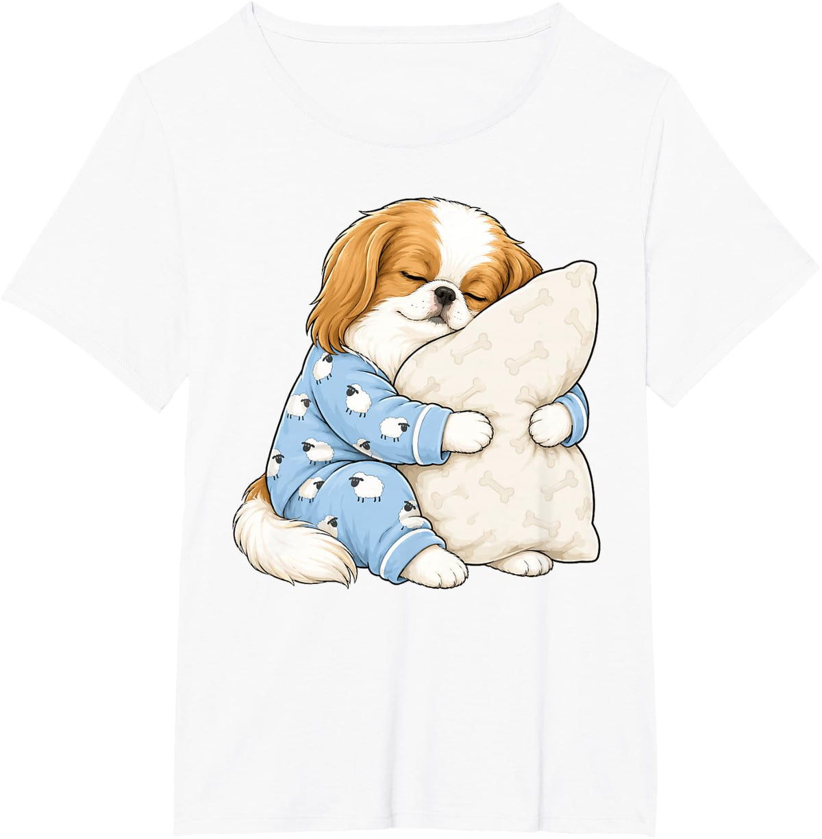 Japanese Chin Sleeping in Cute Pajamas Sleep Dog T-Shirt - White