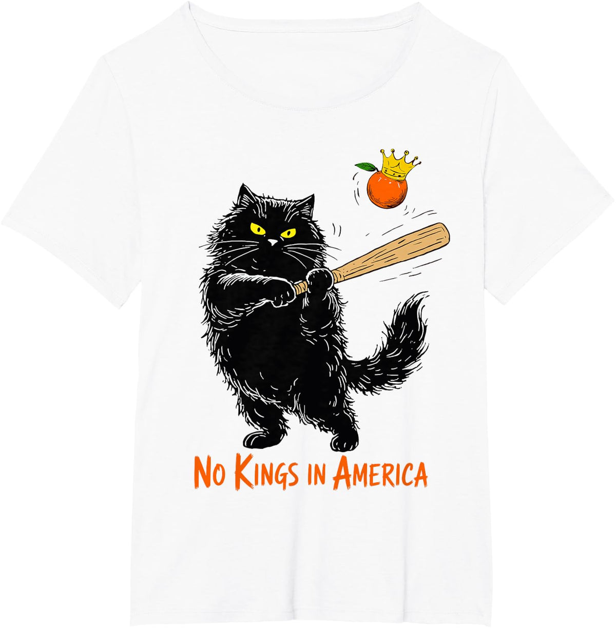 Cat Baseball No Kings in America Protest Fight Oligarchy T-Shirt - White