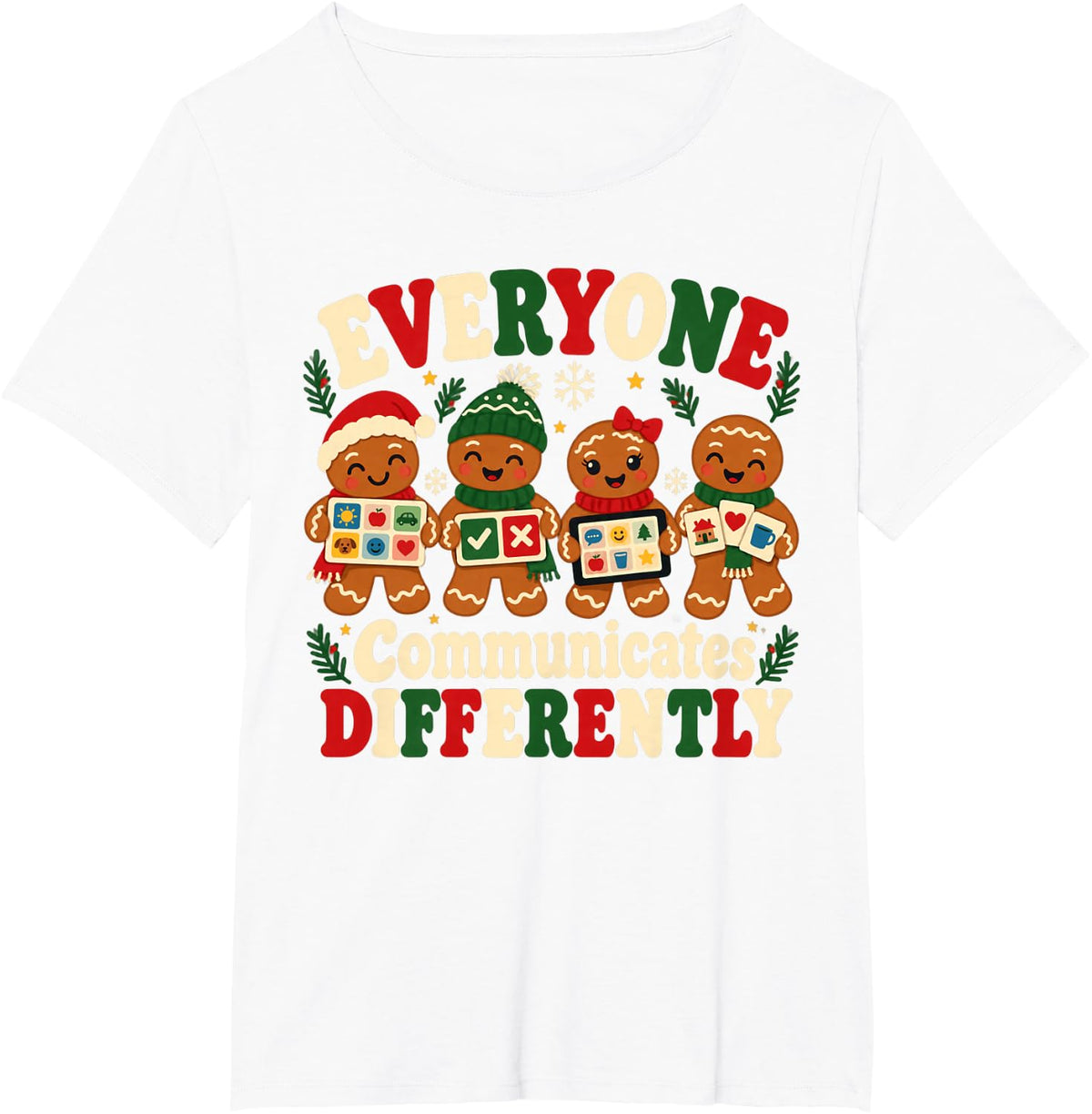 Everyone Communicates Differently Speech Therapy Xmas T-Shirt - White
