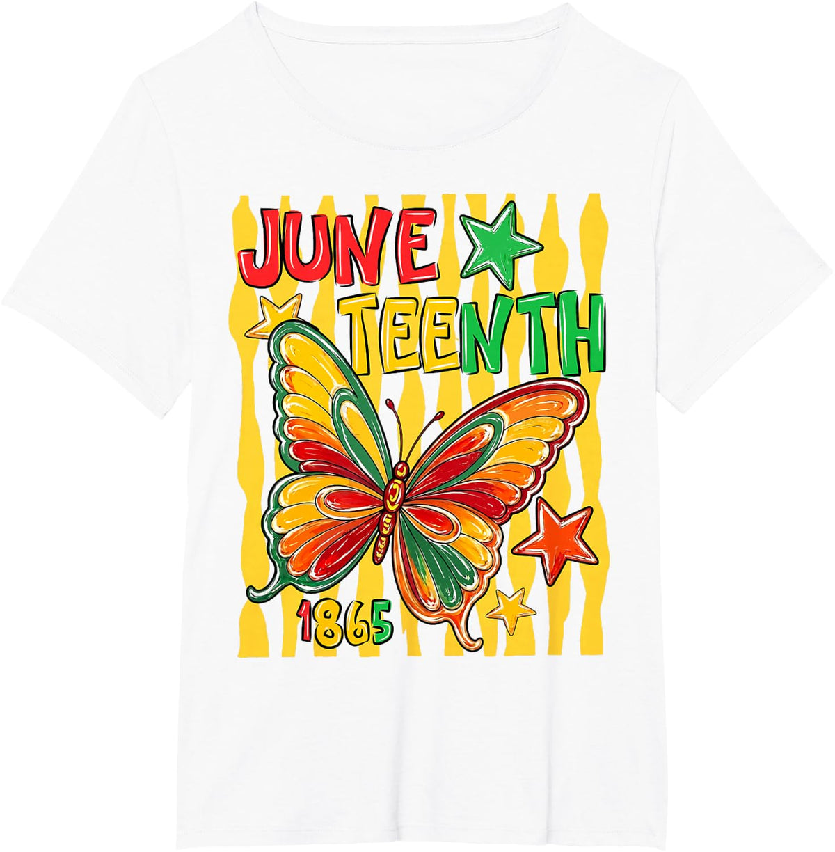 Striped Juneteenth Butterfly African American Tee T Shirt 1865 Freedom Day - White