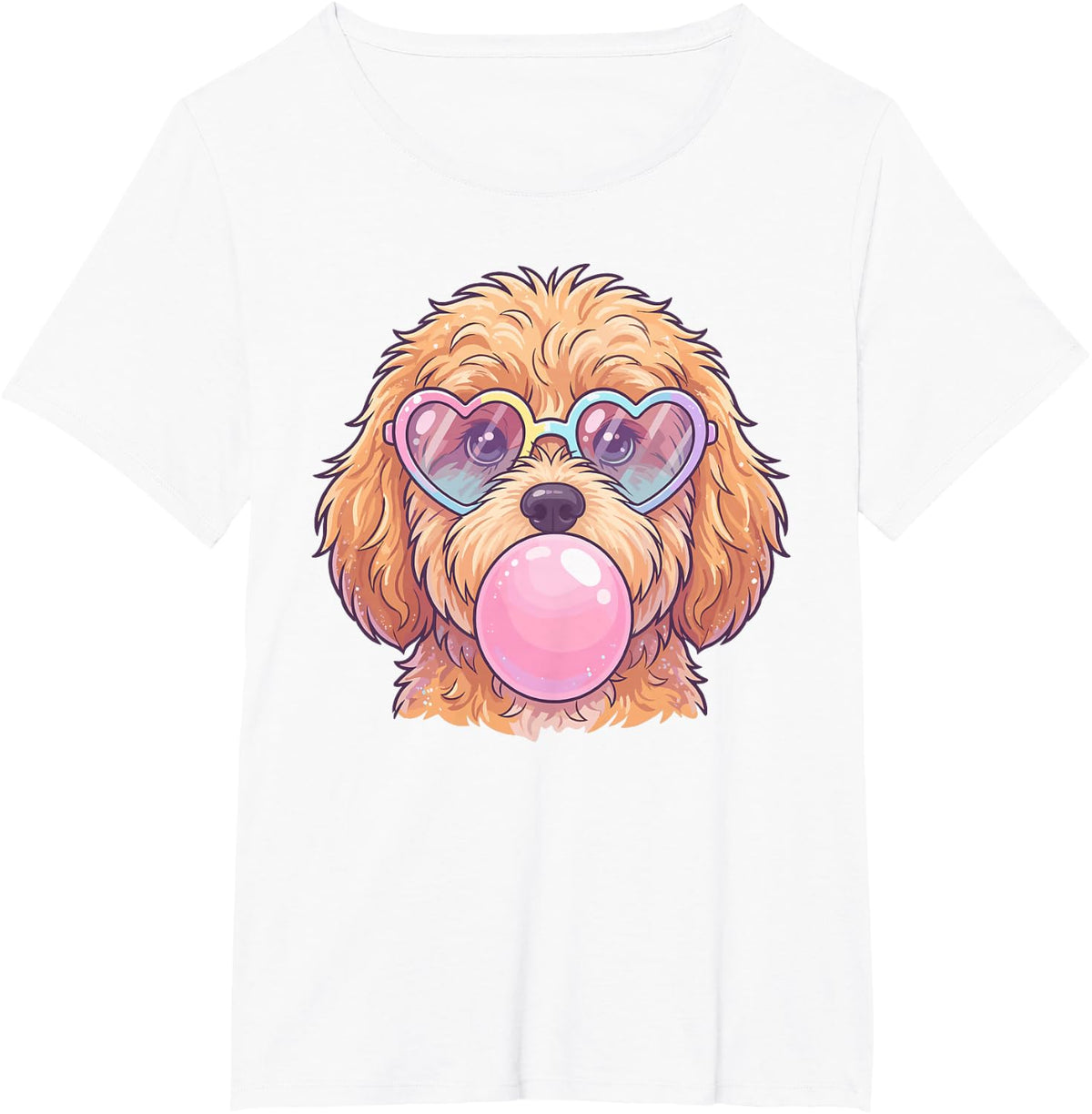 Cavapoo Dog Blowing Bubble Gum Pink Sunglasses Teens Girls T-Shirt - White