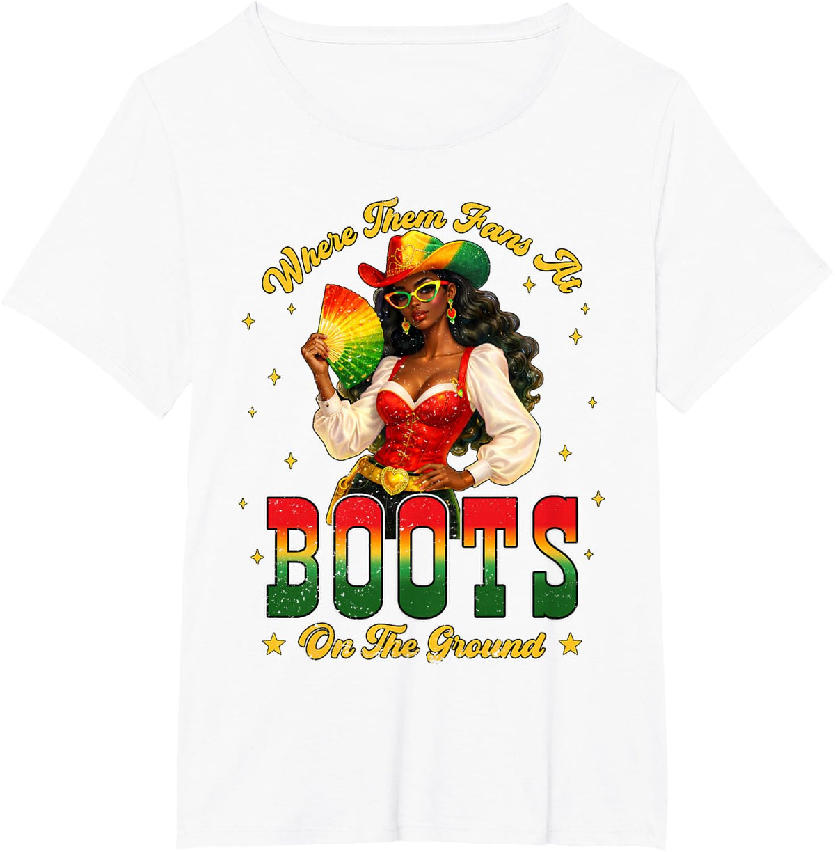 Juneteenth Cowgirl Boots On The Ground Where Them Fans At T-Shirt - White