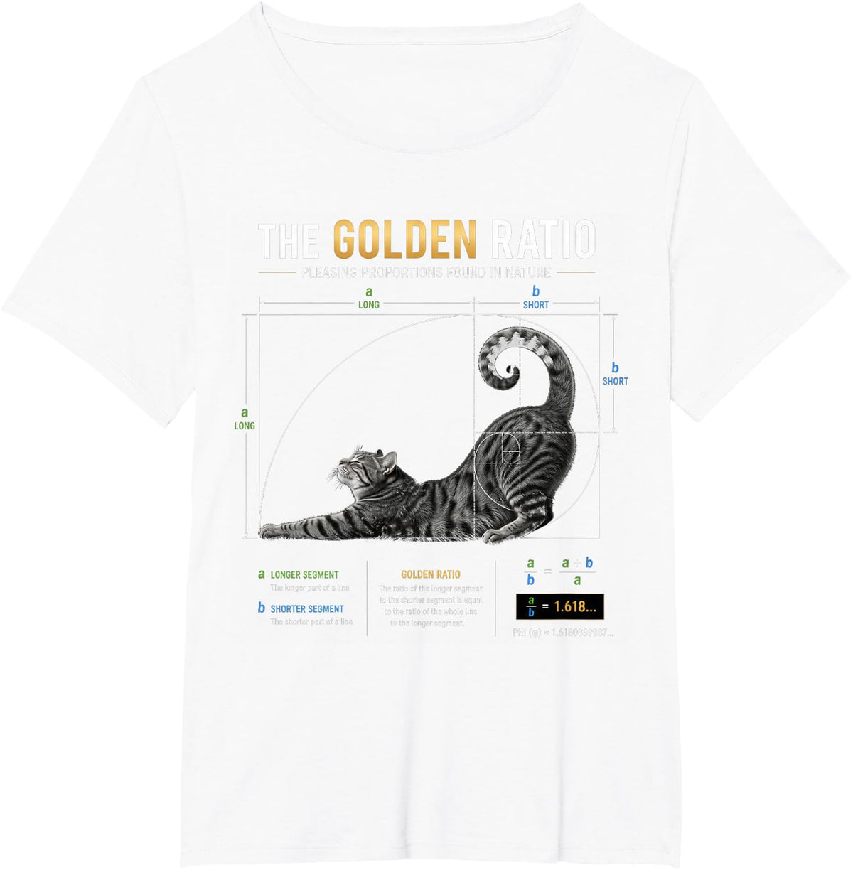 Ratio Cat Fibonacci Mathematics Shirt Cat Math Science T-Shirt - White