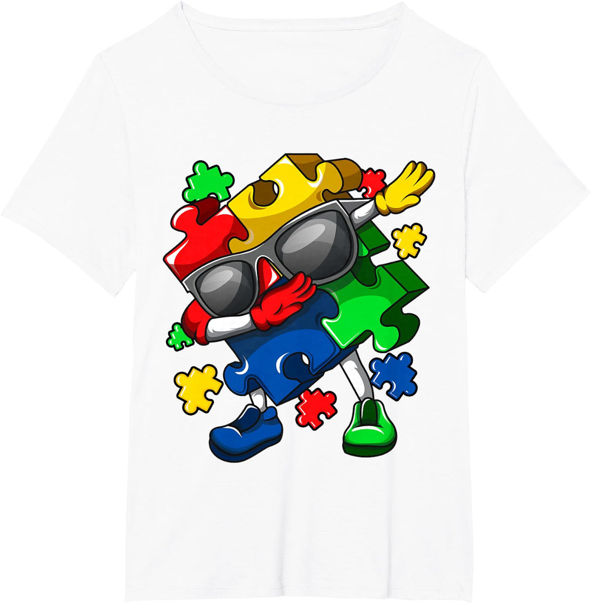 Autism Awareness Puzzle Dabbing Kids Tee April Blue Support T-Shirt - White