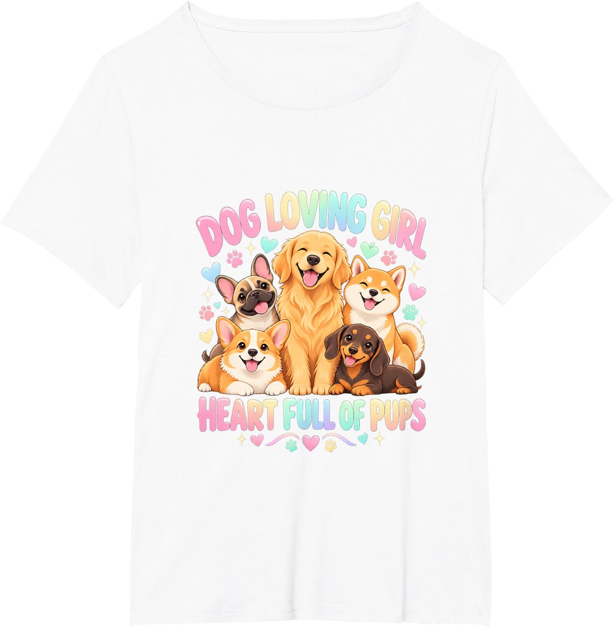 Dog Loving Girl Heart Full of Pups Cute Dog Lover T-Shirt - White