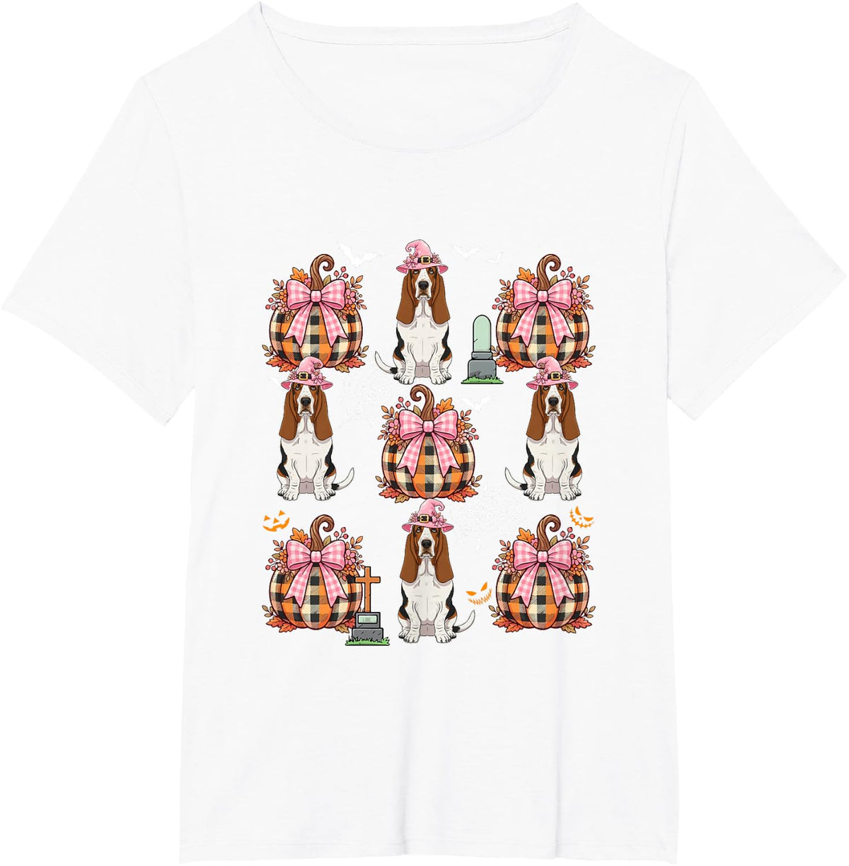 Basset Hound As Witch Pumpkin Bow Tie Collection Halloween T-Shirt - White