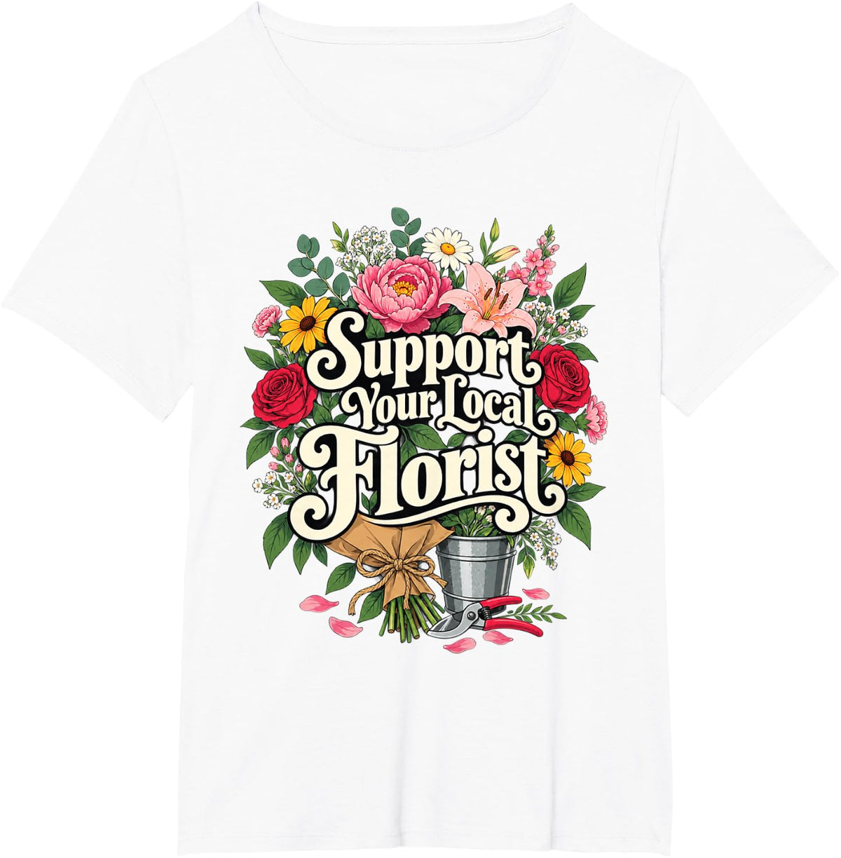 Support Your Local Florist Flower Lover Floral Shop T-Shirt - White