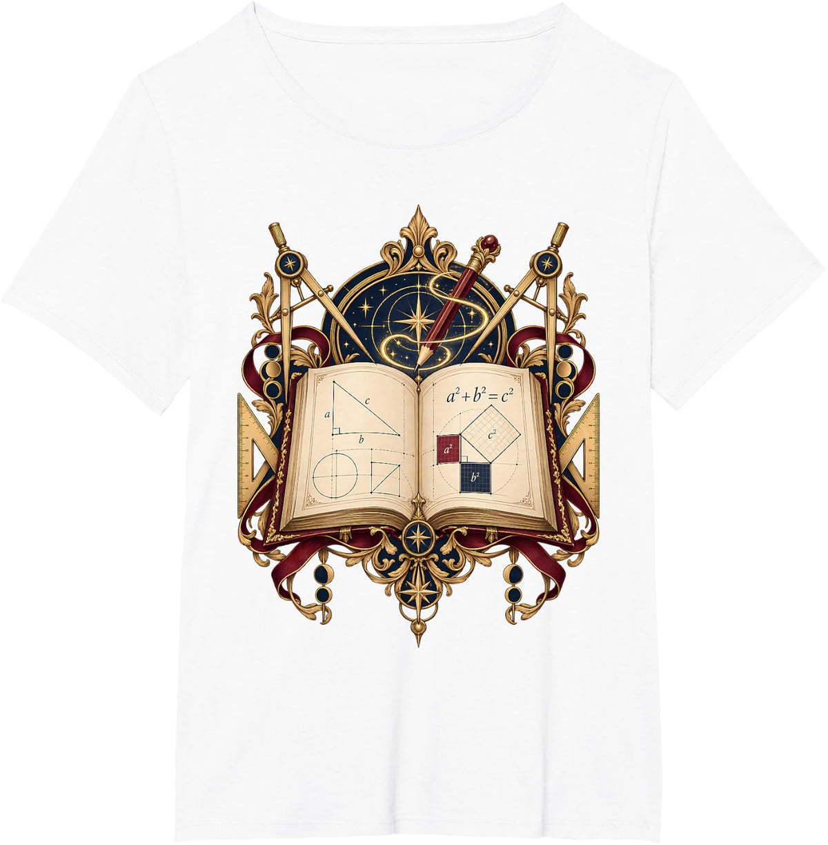 Mathematics Spellbook Geometry Pythagorean Math Wizard T-Shirt - White