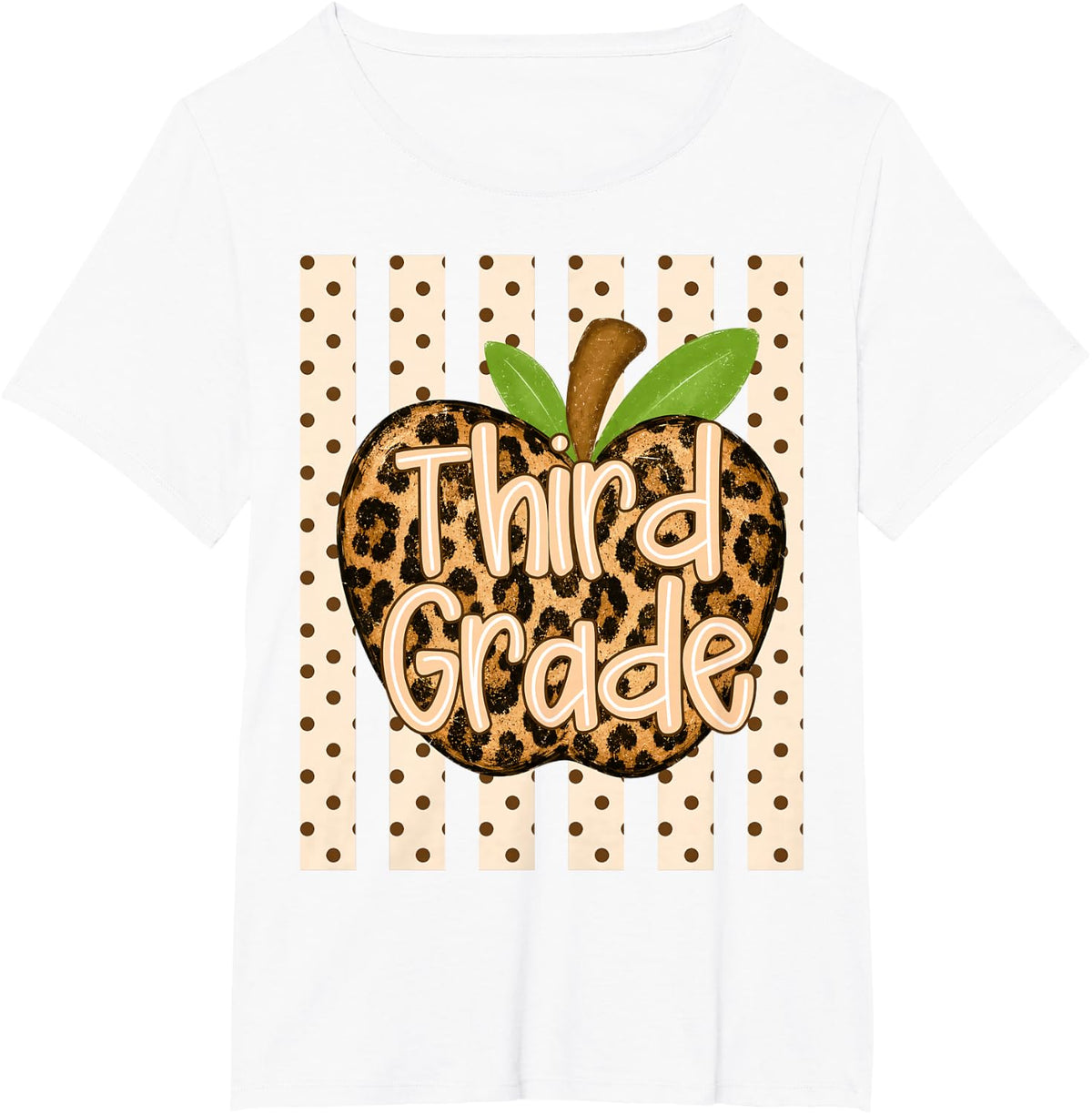 Preppy Leopard Apple Third Grade Back to School Girl Kids T-Shirt - White