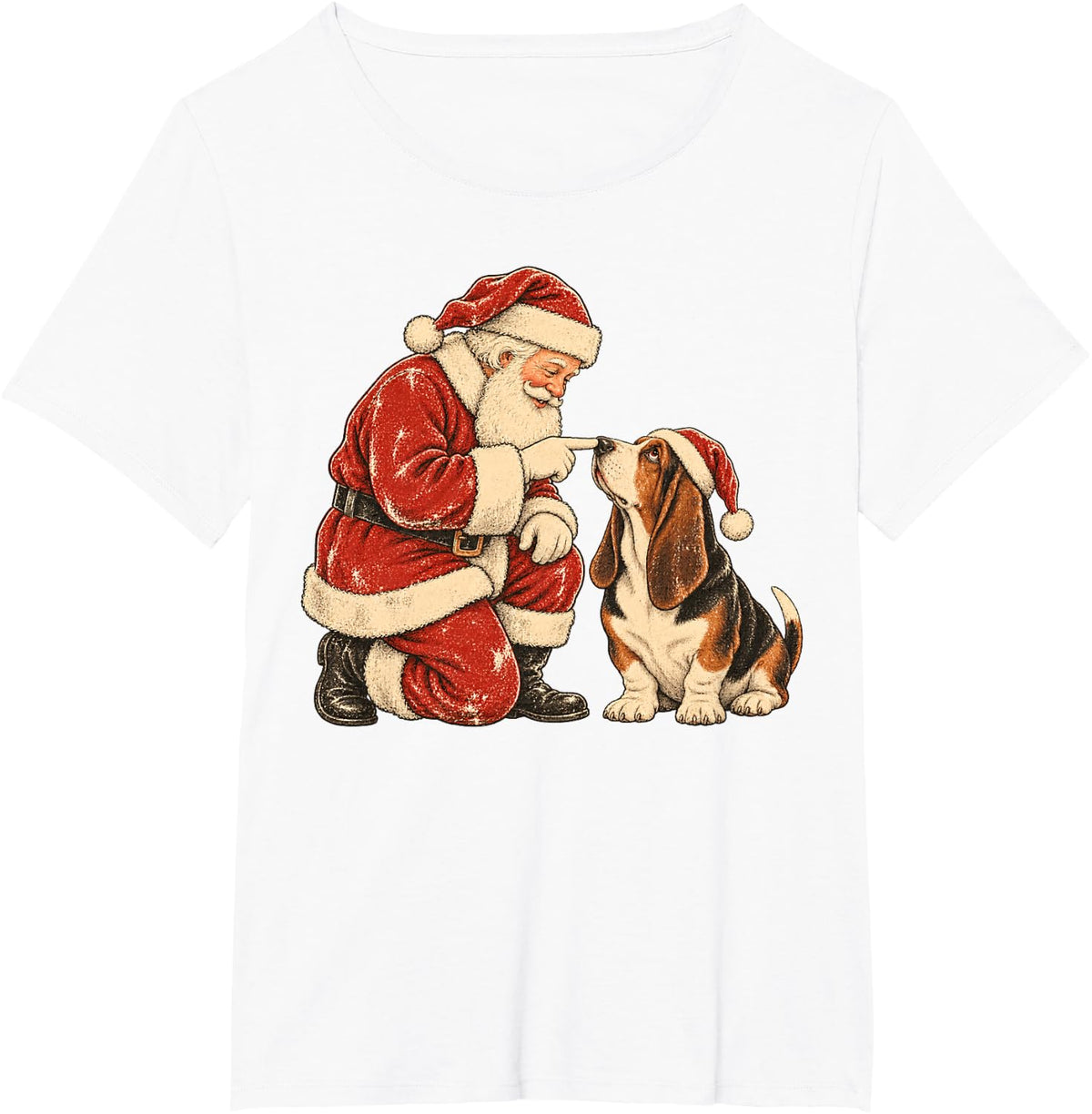 Santa Basset Hound Vintage Christmas Dog T-Shirt - White