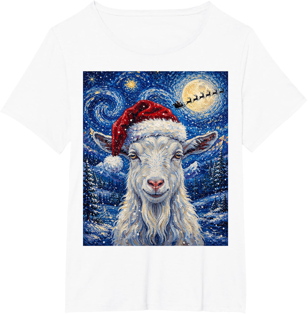 Goat Christmas Art T-Shirt - White