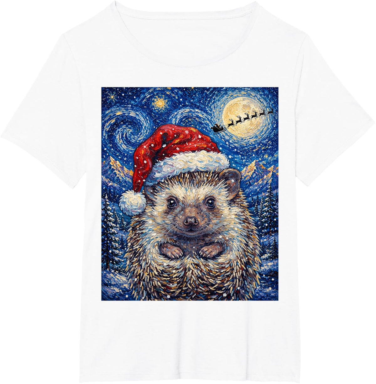 Hedgehog 2 Christmas Art T-Shirt - White