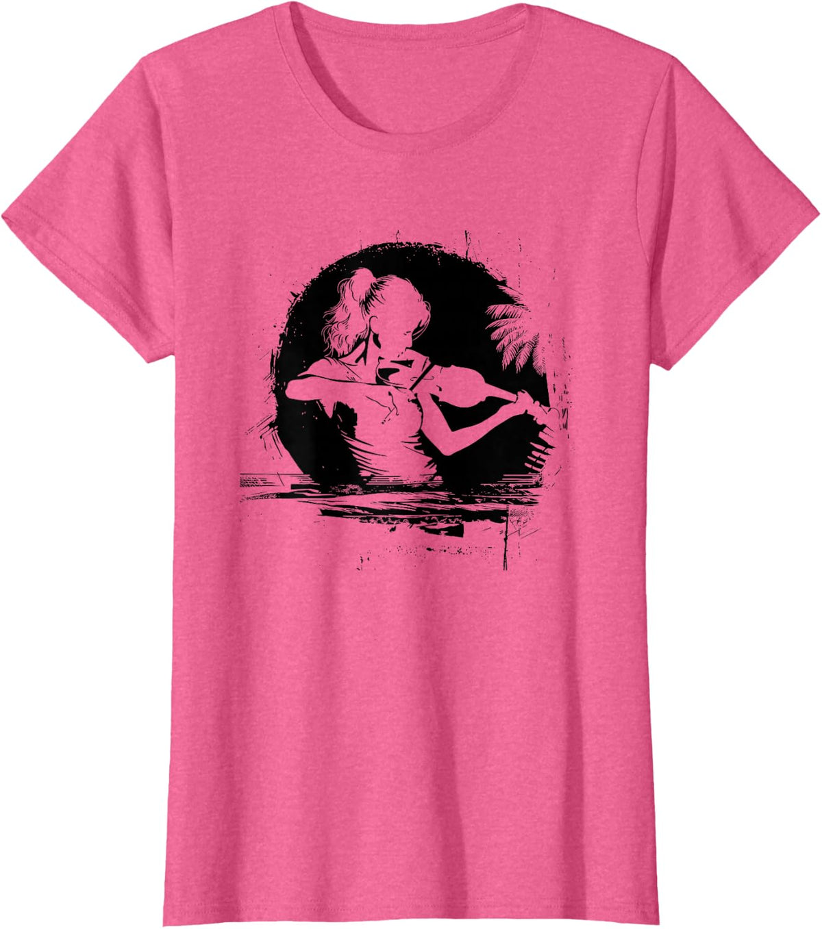 Violin Girl Graphic Bluegrass Music for Girls T-Shirt - Pink Heather