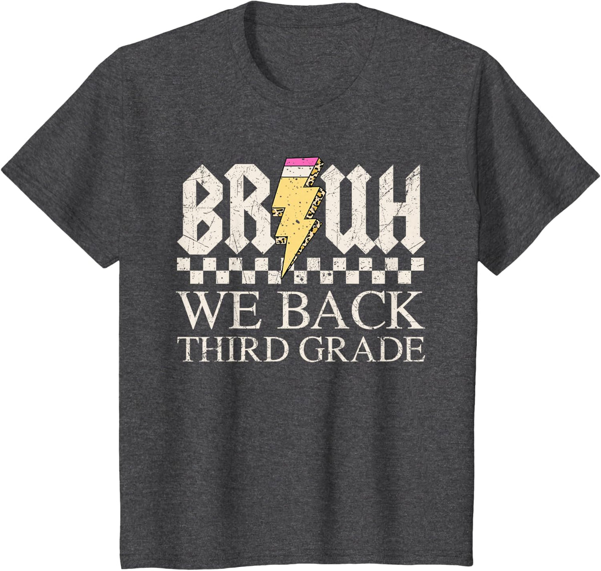 Third Grade Bruh We Back Lightning Retro Tees T Shirts for 3rd Grade Kids Boys - Dark Heather Grey