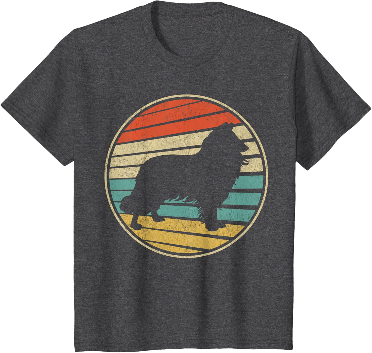Cute Sheepdog Gift Retro Vintage 70s 80s Sheltie Dog Lover T-Shirt for Men Women Kids - Dark Heather Grey