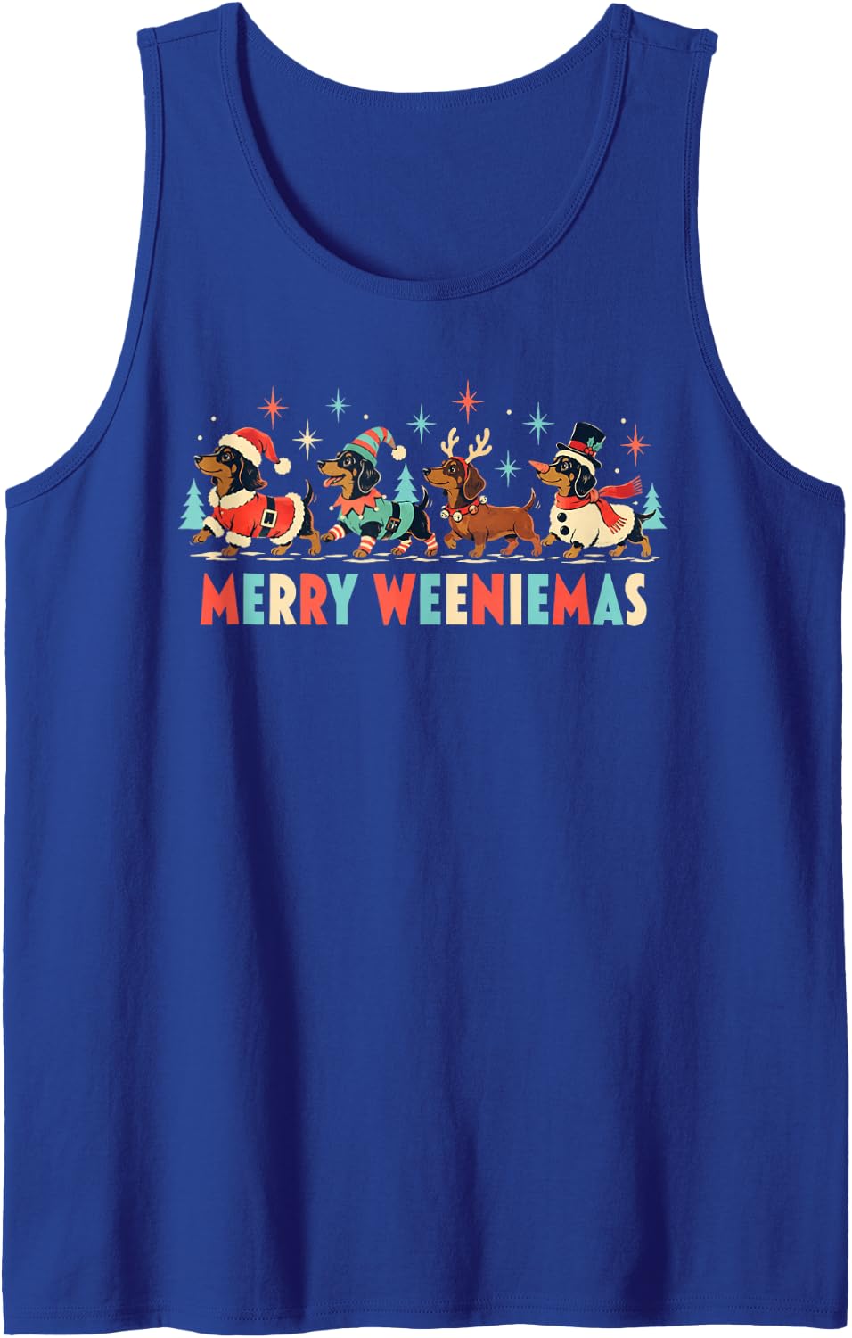 Funny Dachshund Christmas Wiener Dog Holiday Party Sleeveless Tank Top - Royal Blue
