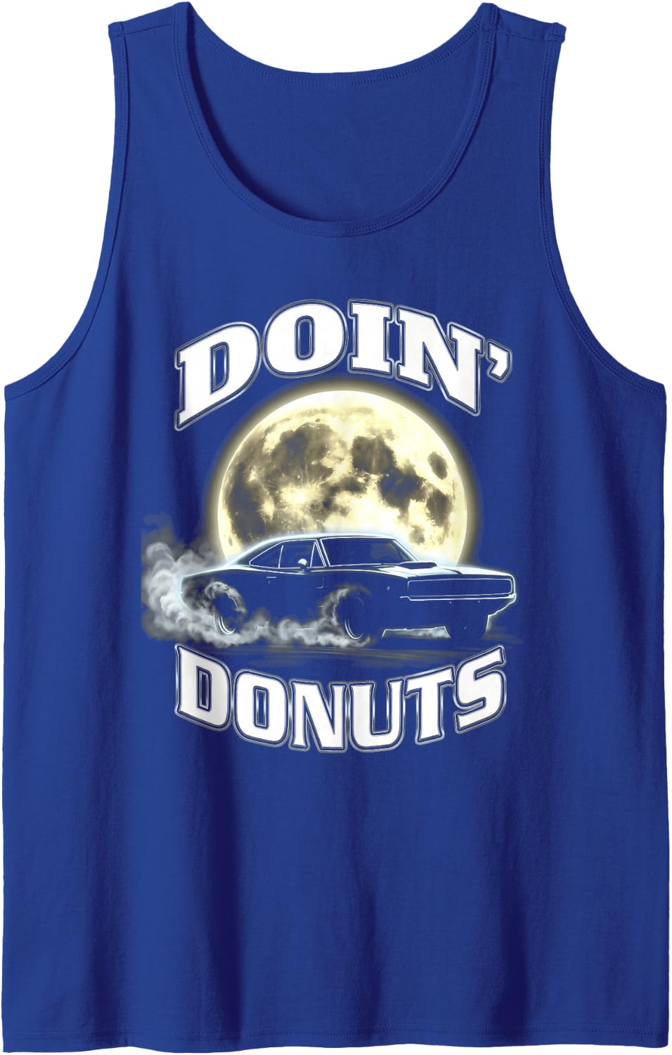 Doin' Donuts Funny Muscle Car Drift Burnout Sleeveless Tank Top - Royal Blue