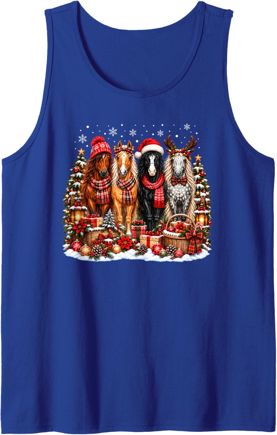Christmas Horse Santa Hat Xmas Holiday Horses Lover Sleeveless Tank Top - Royal Blue