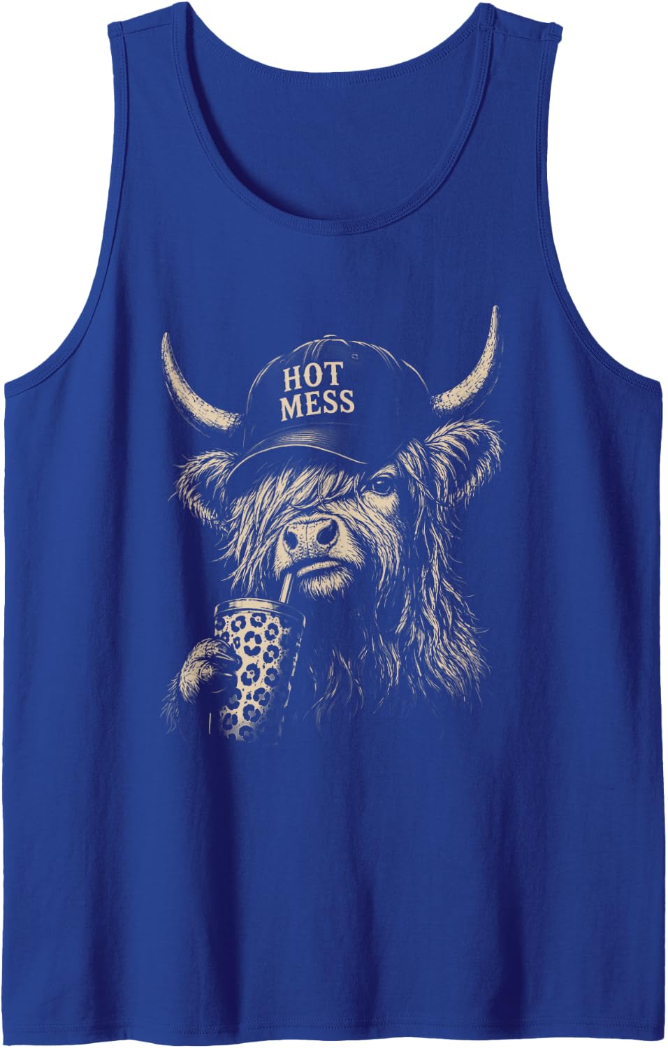 hot Mess Highland Cow Sleeveless Tank Top - Royal Blue