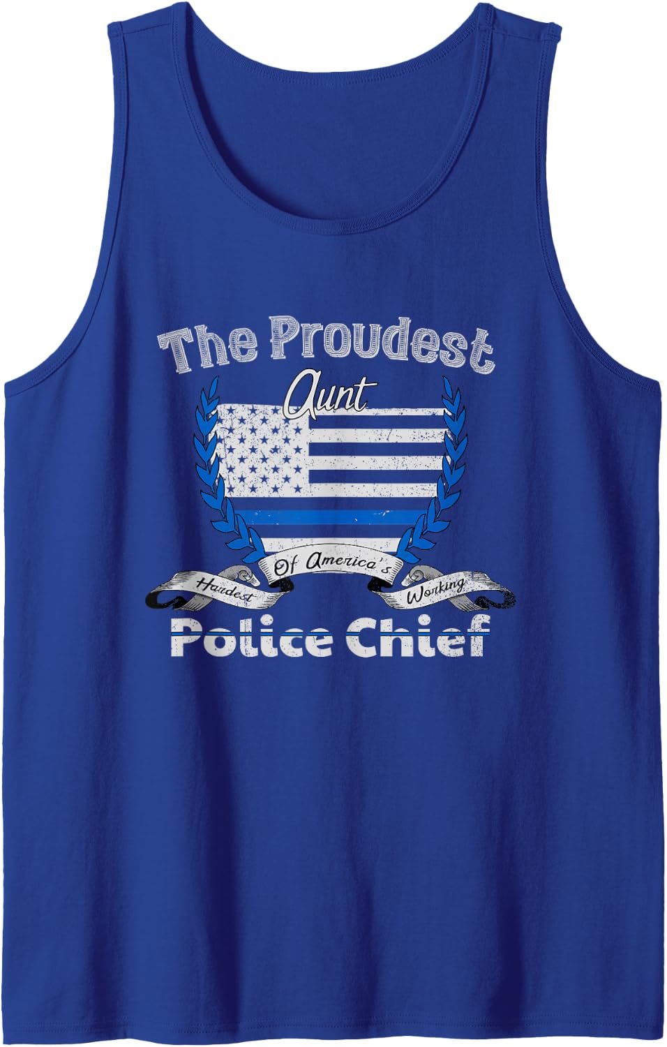 Police Chief Proud Aunt Graphic Sleeveless Tank Top - Royal Blue