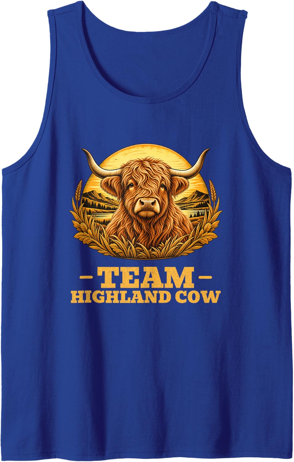 Team Highland Cow Vintage Farm Retro Animal Lover Sleeveless Tank Top - Royal Blue