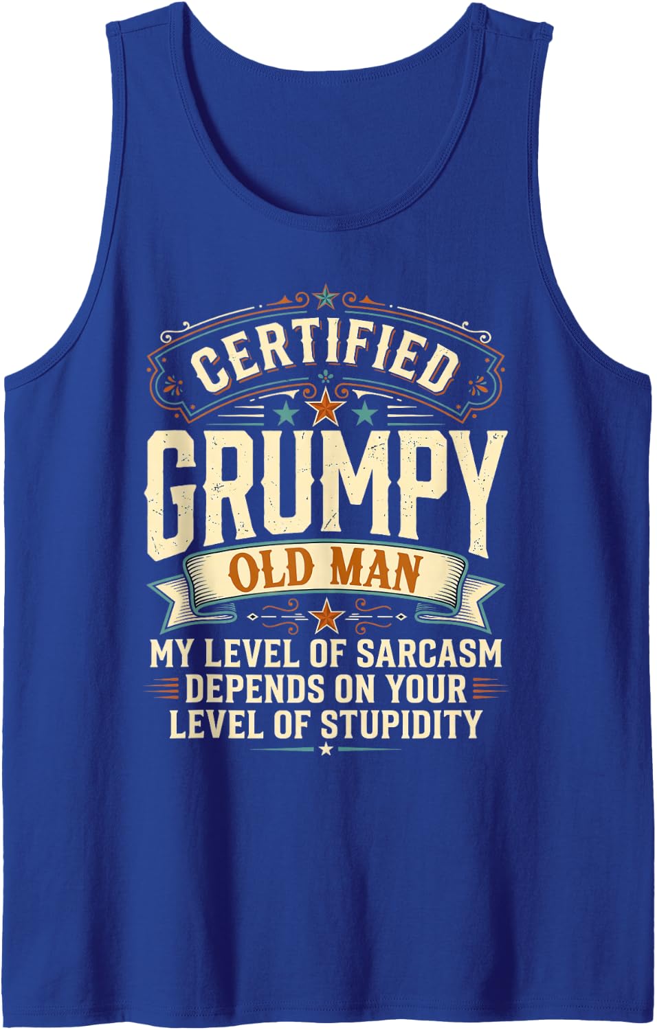 Certified Grumpy Old Man Funny Vintage Sarcastic Humor Sleeveless Tank Top - Royal Blue