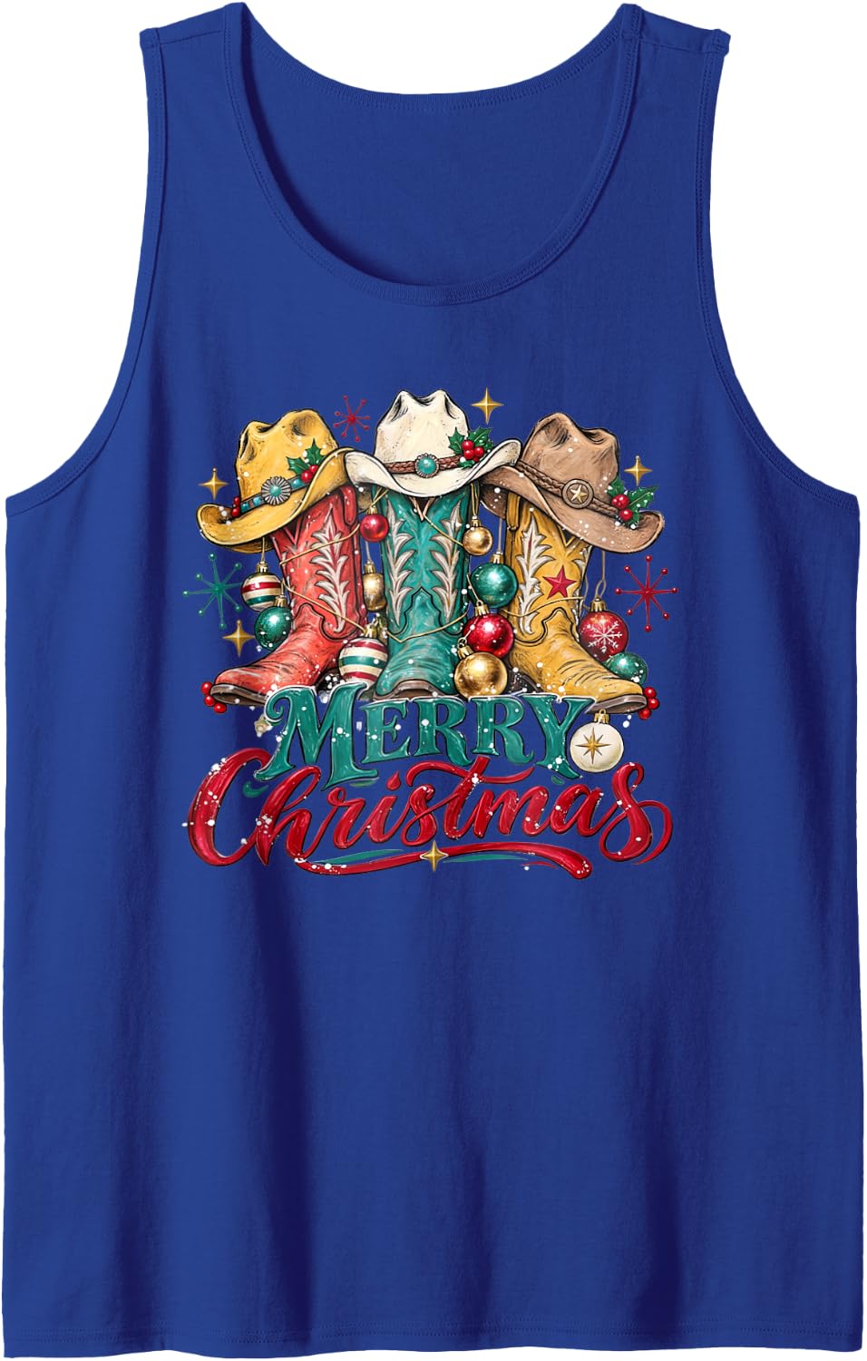 Merry Christmas Xmas Western Cowboy Cowgirl Funny Sleeveless Tank Top - Royal Blue