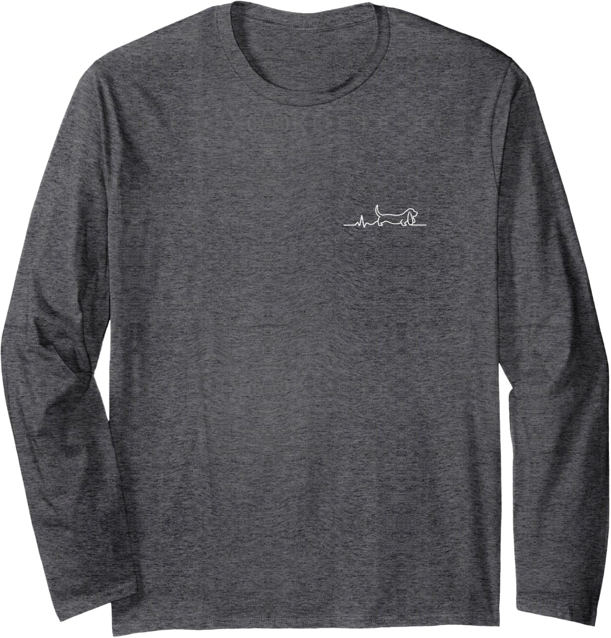Basset Hound Heartbeat Minimalist Dog Lover Design Long Sleeve T-Shirt - Adult Unisex Dark Heather Grey