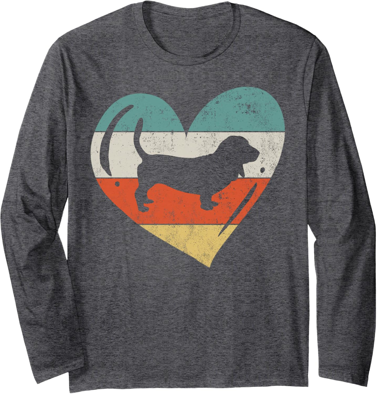 Basset Hound Long Sleeve T-Shirt - Adult Unisex Dark Heather Grey