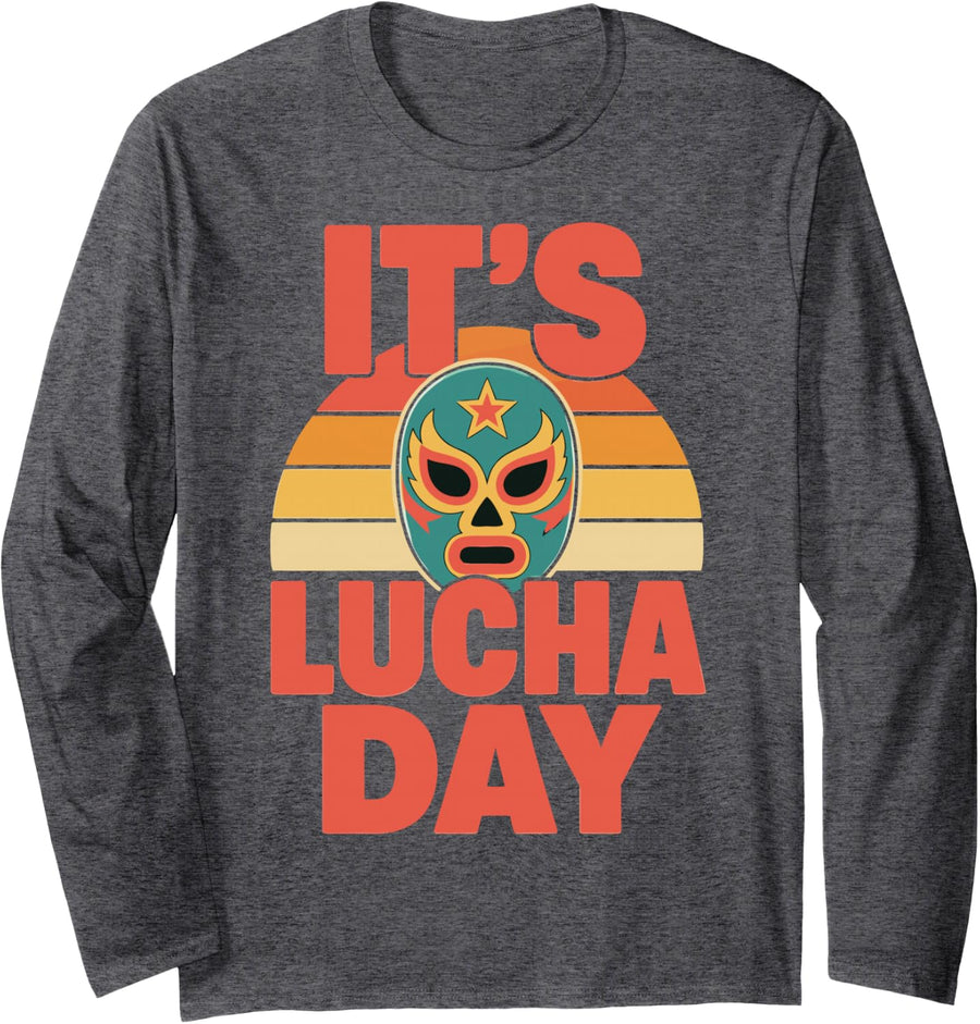 Lucha Libre Event Mexican Wrestler Luchador Mask Wrestling Long Sleeve T-Shirt - Adult Unisex Dark Heather Grey
