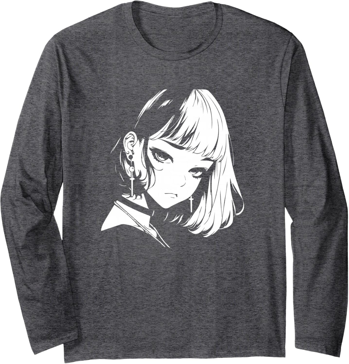 Anime Girl Long Sleeve T-Shirt - Adult Unisex Dark Heather Grey