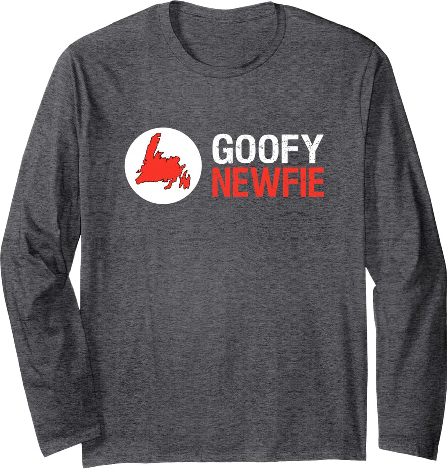 Fun Goofy Newfie Newfoundland Pride Canada Group Long Sleeve T-Shirt - Adult Unisex Dark Heather Grey