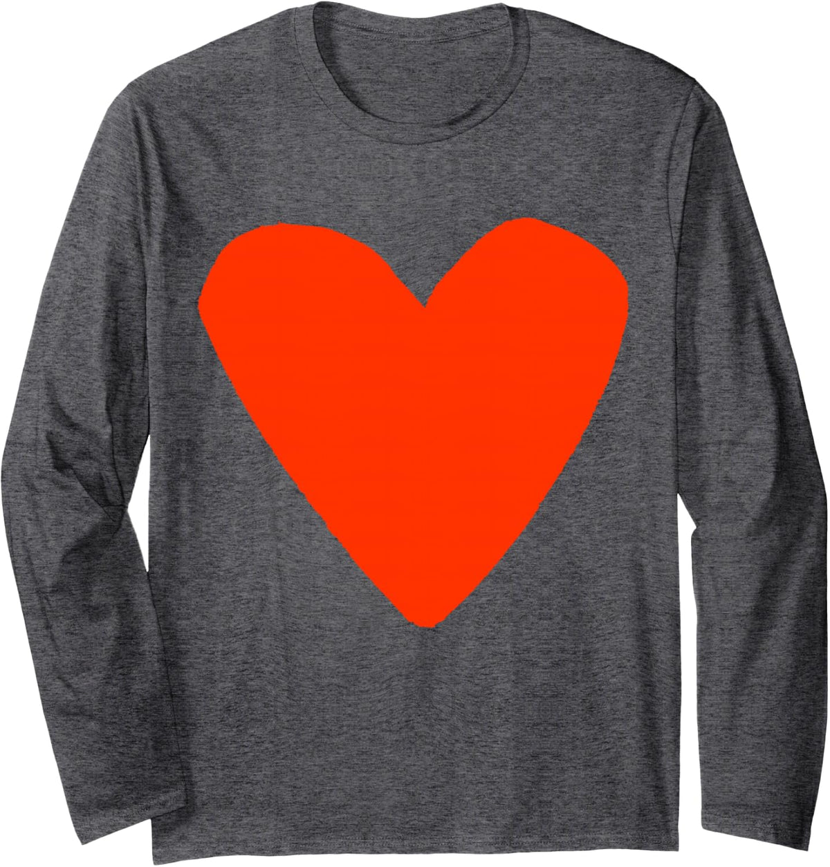Love Heart Shape Red-Orange Long Sleeve T-Shirt - Adult Unisex Dark Heather Grey