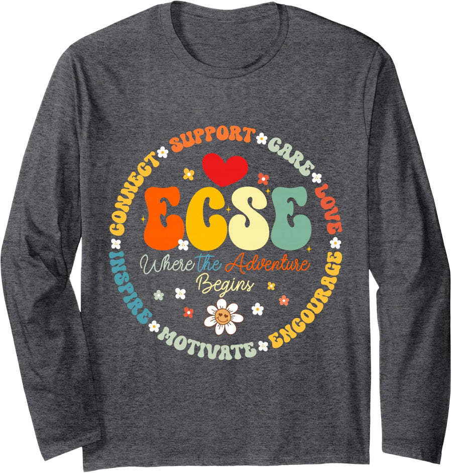 Groovy Early Childhood Special Education SPED ECSE Crew Long Sleeve T-Shirt - Adult Unisex Dark Heather Grey